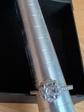 Halo Round Cubic Zirconia Ring in Silver Tone